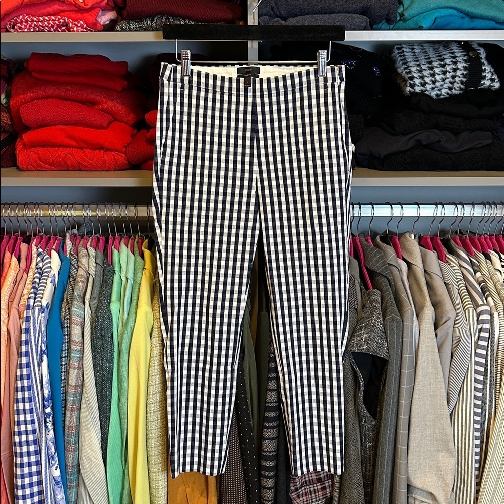 J Crew navy/white gingham side zipper 4 pocket cropped Martie pants size 2